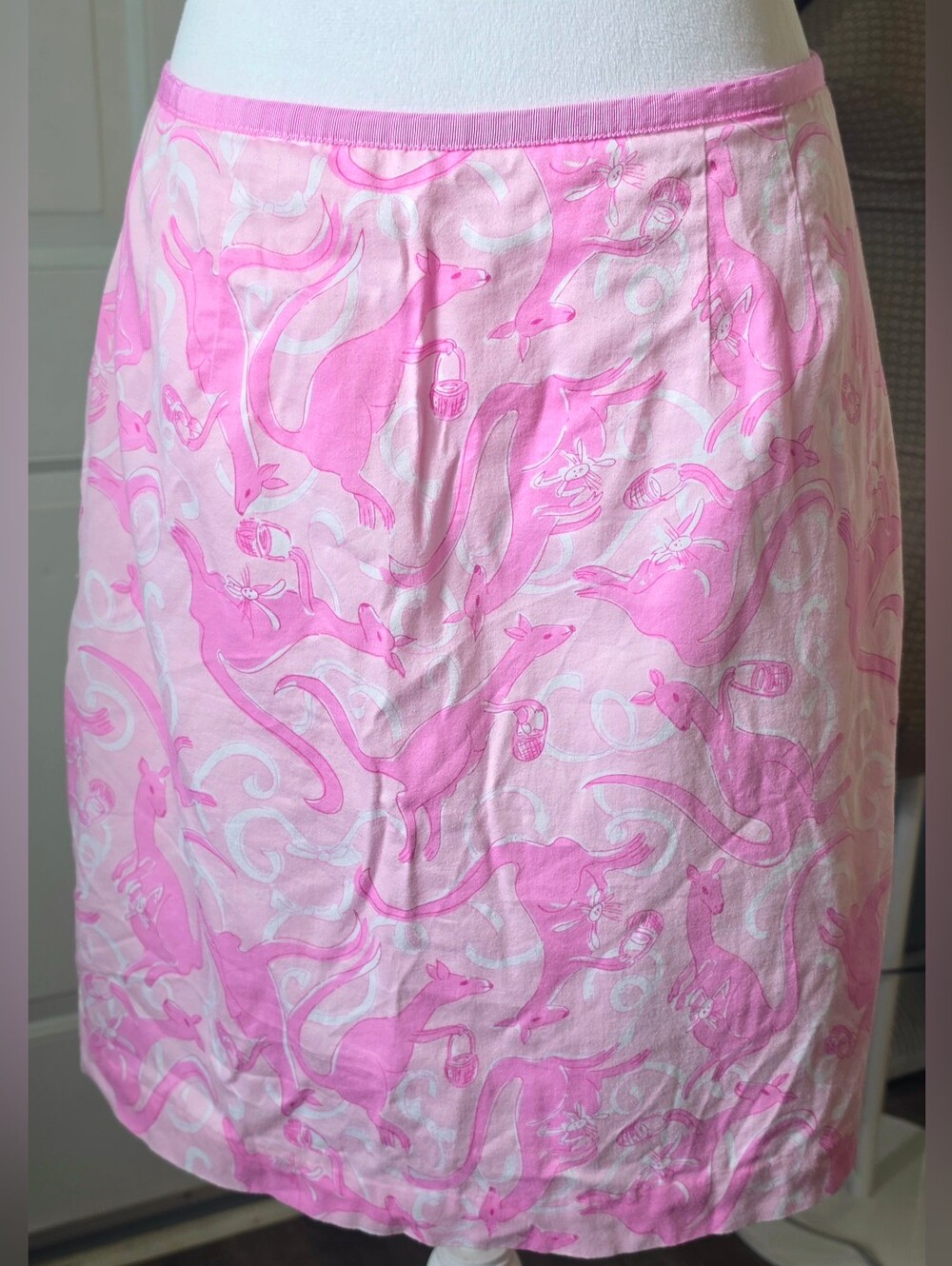 90s Vintg Lilly Pulitzer Pink Kangaroo Skirt Women's 10 Mid Thigh Cotton *Rare*